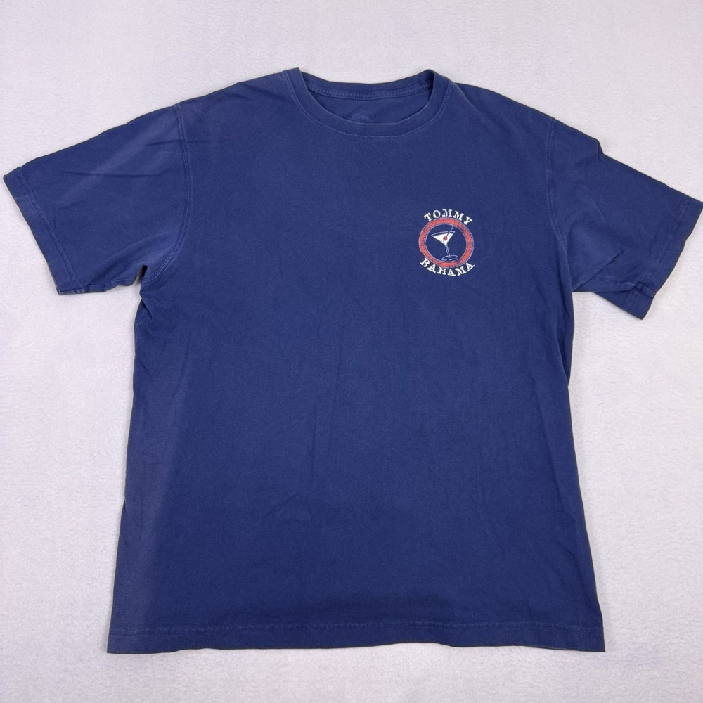 Tommy Bahama‎ Men's L Blue Raising the Bar Martini Lifeguard Graphic T-Shirt